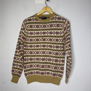 Christopher‎ Rand Nordic Fair Isle Crew Neck Sweater Tan Blue Red XL Vintage